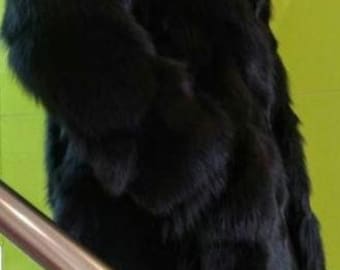 MEN'S BLACK  FOX Fur Coat!Brand New Real Natural Genuine Fur!