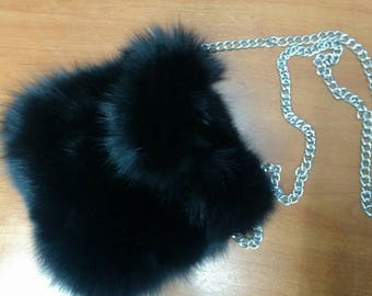 New!Natural,Real BLACK Fox FUR BAG