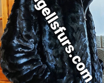 Men's HOODED MINK BOMBER Jacket!Brand New Real Natural Genuine Fur!