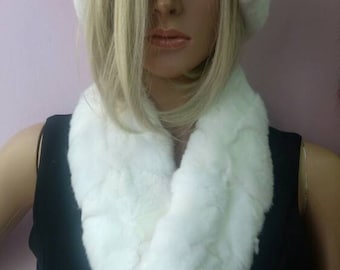 New!!!Natural Real WHITE REX collar-scarf