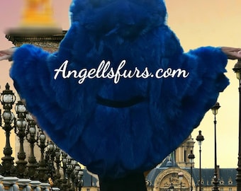 HOODED LONG FOX Fur Cape!One Size!Brand New Real Natural Genuine Fur!