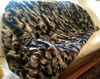 FuR For HomE!Brand New, Real,Natural  REX Fur Throw Blanket in Beautiful chinchilla color!