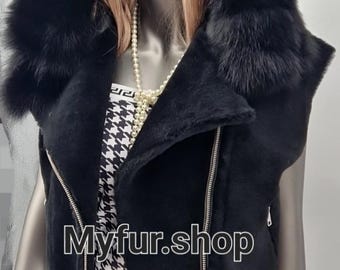BIKER SHEEPSKIN HOODED Vest!Brand New Real Natural Genuine Fur!