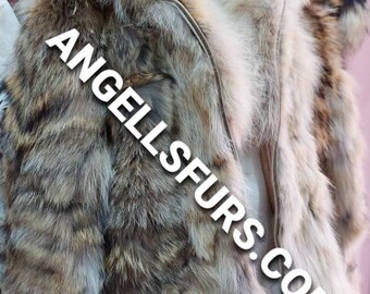 MEN'S HOODED COYOTE Fur Coat!Brand New Real Natural Genuine Fur!