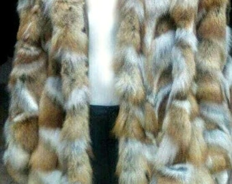 MEN'S New Real Natural Long Hooded Red Fox Fur COAT!