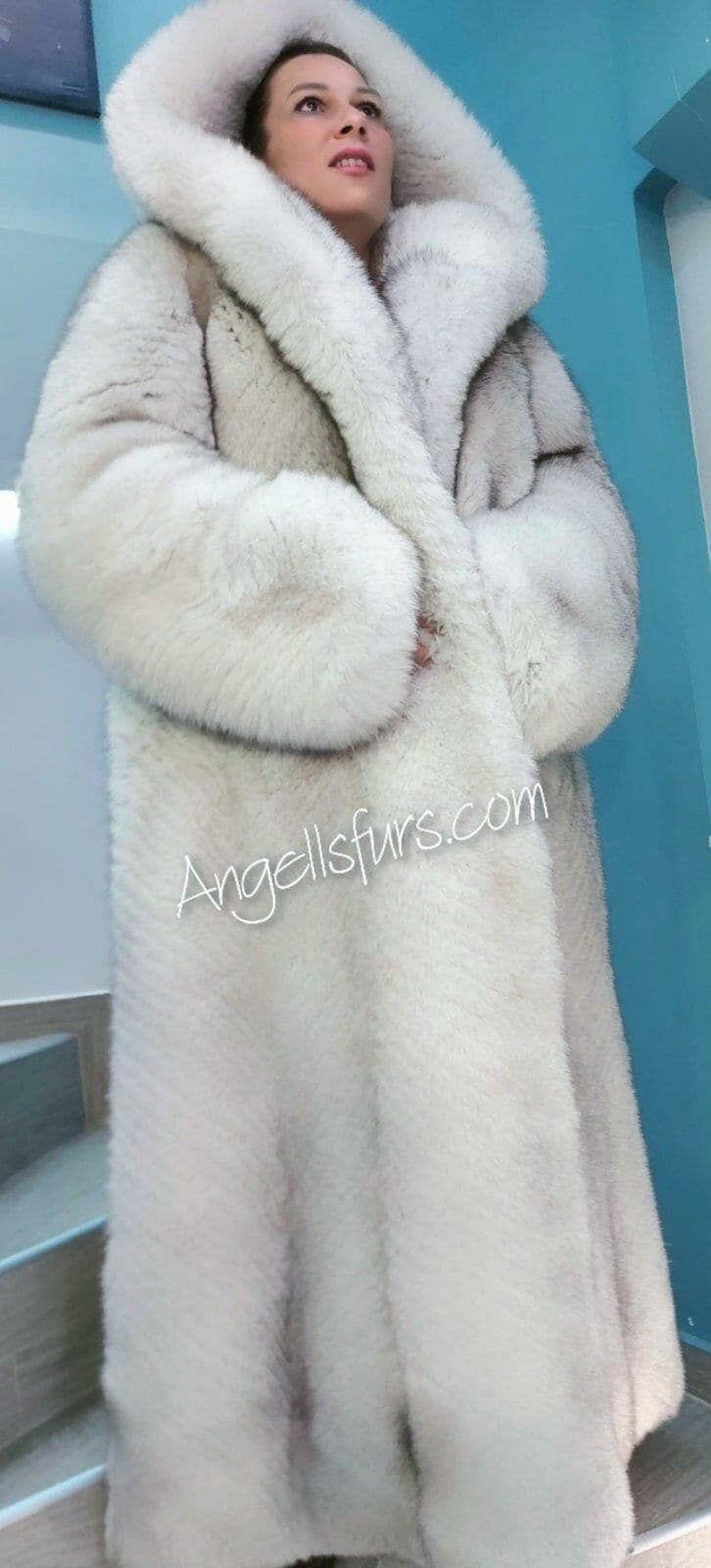 HOODED Full Length BLUE Fox Fullpelts Coat!brand New Real Natural ...