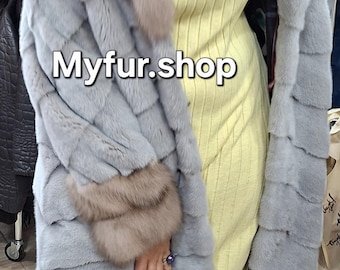 ASYMMETRICAL FULLPELTS MINK Fur Coat with Sable collar-cuffs! Brand New Real Natural Genuine Fur