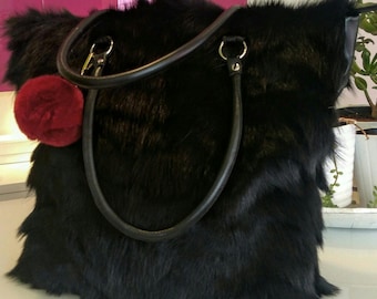 BLACK FUR SHOPPER Big Bag!Brand New Real Natural Genuine Fur!