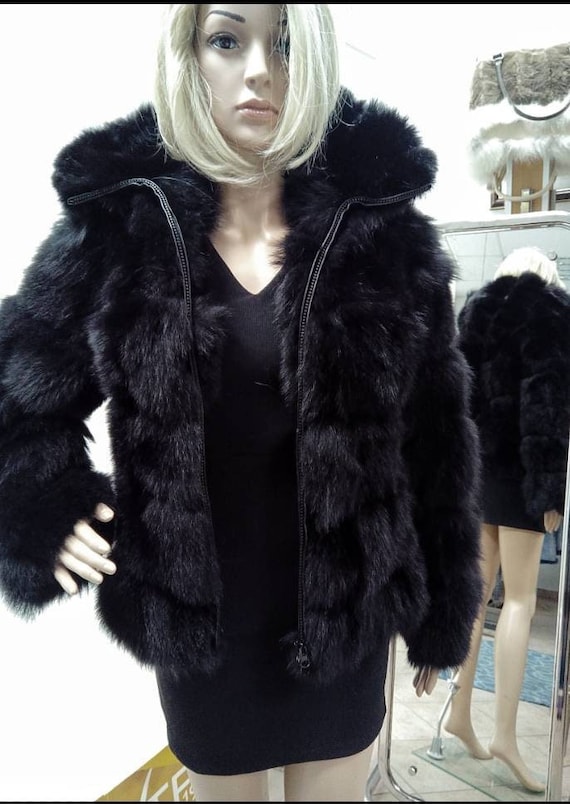 SHORT HOODED FOX Fur jacket!Brand New Real Natural Genuine Fur