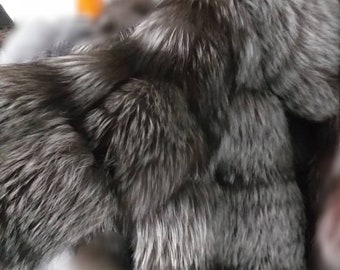 MEN'S New!Real Natural SILVER FOX Hooded  Fur Jacket!Order in Any model or color!