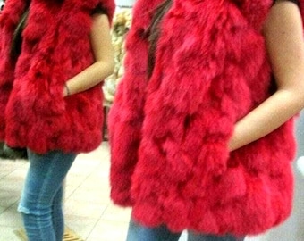 BRIGHT RED FOX Fur Vest!Brand New Real Genuine Fur!Order Any color!