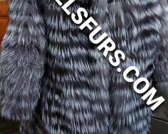 MEN'S SILVER FOX Fur Coat!Brand New Real Natural Genuine Fur!