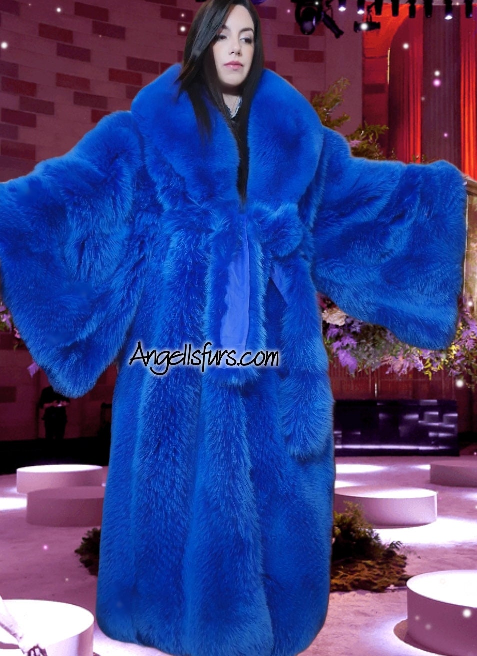ROYAL BLUE FOX Kimono Style Fullpelts Long Fur Coat!brand New Real