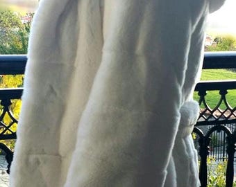 REX FUR HOODED Coat with White Fox!Order Any color! Brand New Real Natural Genuine Fur!