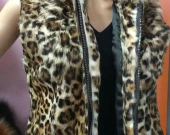 ANIMAL PRINT RABBIT Fullpelt Vest!Brand New Real Natural Genuine Fur