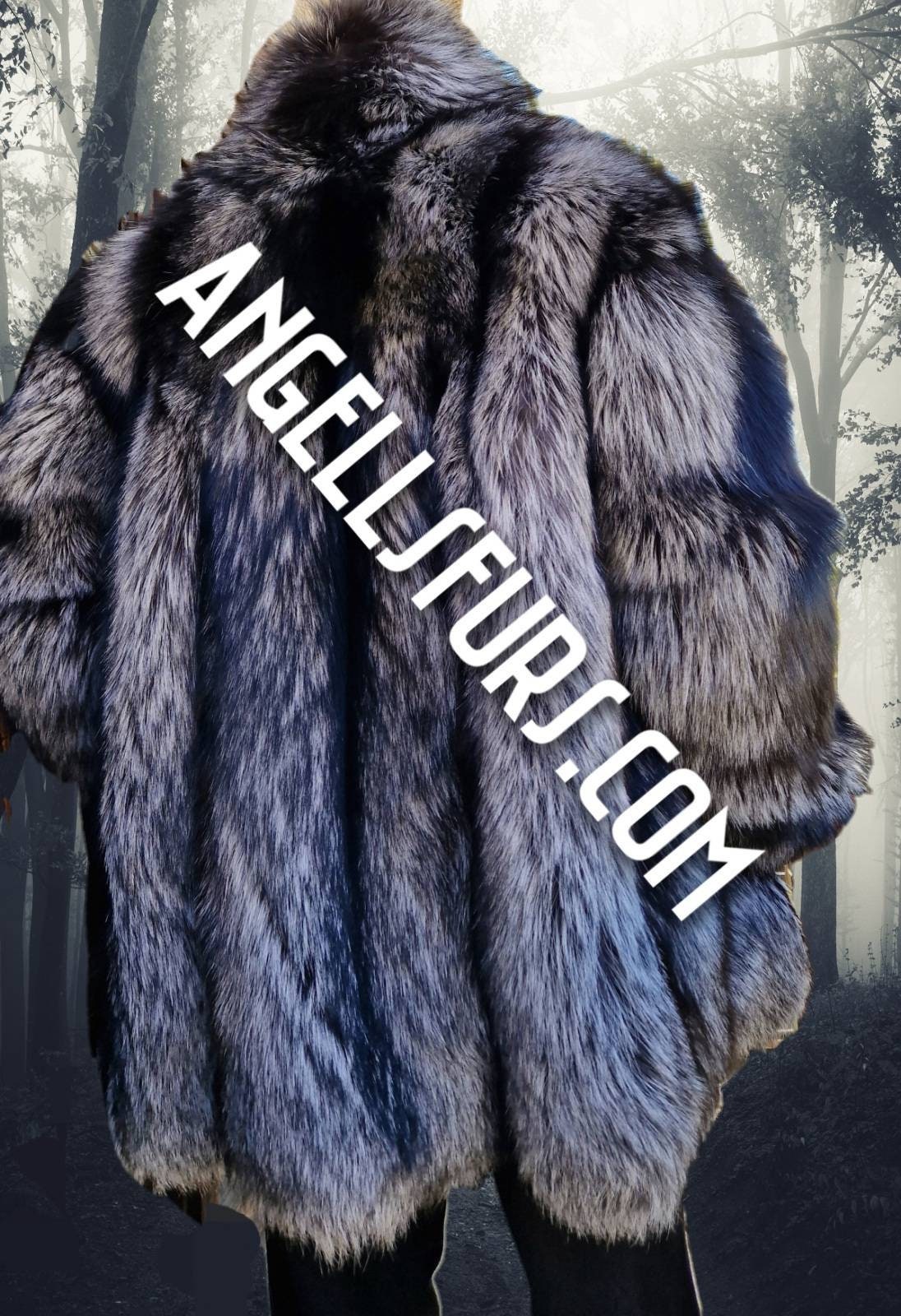 Luxury Men Real Full Pet Silver Fox Fur Overcoat Natural Fur Shawl Collar  Jacket