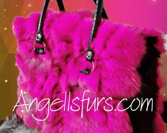 FUCHSIA COLOR FOX Bag!Brand New Real Natural Genuine Fur!