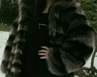 RACCOON HOODED Fur Coat!Brand New Real Natural Genuine Fur!