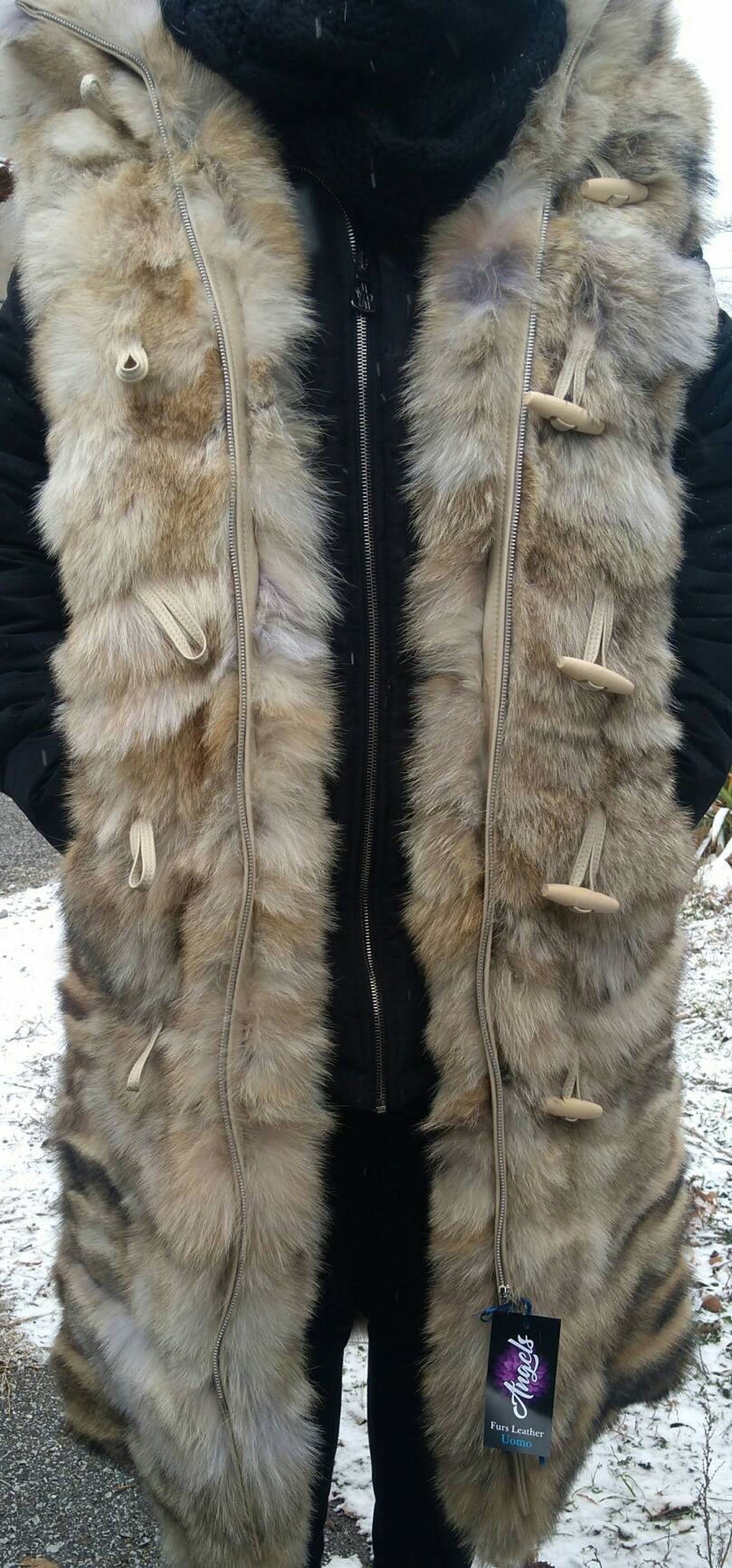 MEN'SNew Hooded LONG Real Natural Coyote Fur VEST | Etsy