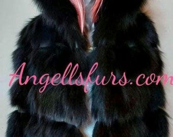 HOODED FOX SHORT Fur!Brand New Real Natural Genuine Fur!