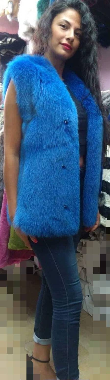 NEW! Natural,Real Amazing Royal Blue color Fullskin Fox Fur Vest!!!