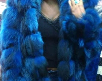 Royal Blue Hooded Fox Fur Jacket!Brand New Real Natural Genuine Fur