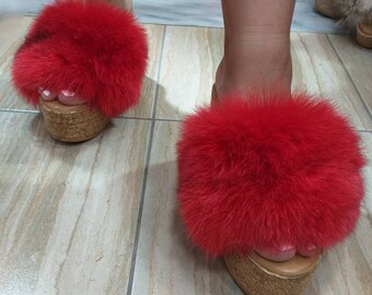 FOX FUR PLATFORMS!Order Any color!Brand New Real Natural Genuine Fur!