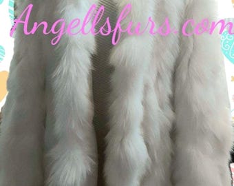 WHITE LONG FOX Hooded Fur Coat!Brand New Real Natural Genuine Fur!