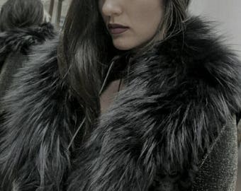 BLACK FOX COLLAR!Brand New Real Natural Genuine Fur!