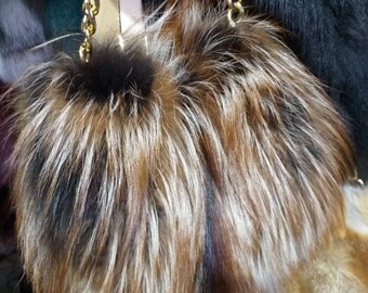 Crystal FOX Small Fur Bag!Brand New Real Natural Genuine Fur