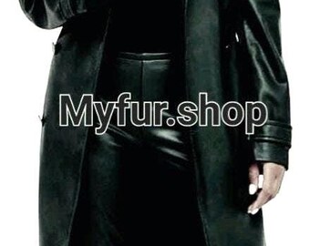 REAL BLACK LEATHER Coat!Order Any color!Brand New Real Natural Genuine Fur
