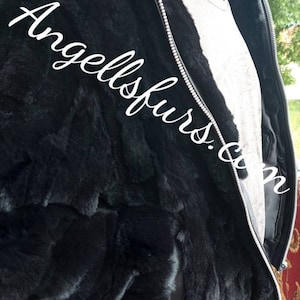 MEN&#39;S New!Real Natural Fullskin BLACK REX Bomber Jacket with zipper!