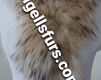 New Natural Real Beautiful FLUFFY super soft Light shades RACCOON Scarf!