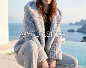 REX KNITTED CARDIGANS! Hooded,One Size!Brand New Real Natural Genuine Fur!
