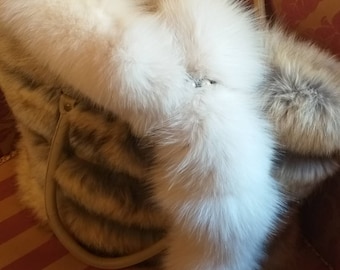 CREAM FOX SCARF!Brand New Real Natural Genuine Fur!