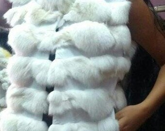 Cream White Fox Fur Vest!Brand New Real Natural Genuine Fur