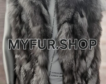 Men's HOODED Mid Calf SILVER FOX Vest!Brand New Real Natural Genuine Fur