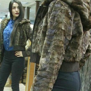 HOODED MINK BOMBER Jacket!Brand New Real Natural Genuine Fur!
