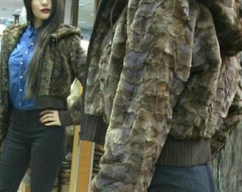 HOODED MINK BOMBER Jacket!Brand New Real Natural Genuine Fur!