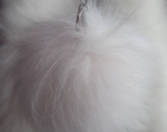 THREE WHITE FOX Pom Keychain!Brand New Real Natural Genuine Fur!