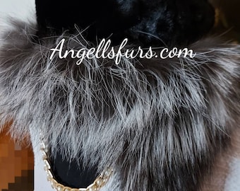 BLACK MINK HAT with Silver Fox!Brand New Real Natural Genuine Fur!