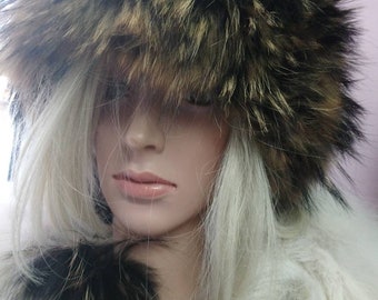 GOLDEN BROWN RACCOON Fur Hat!Brand New Real Natural Genuine Fur!