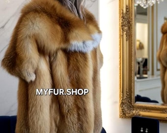 HOODED FULLPELT RED Fox Coat!Brand New Real Natural Genuine Fur