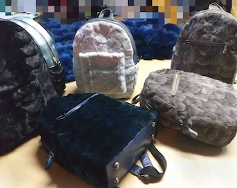 MINK BACKPACKS with front zipper pocket in Any color!New and Natural,Real Fur Bag!