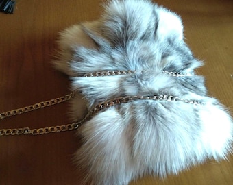 Silver Kross FOX fur Small shoulder BAG!Brand New Real Natural Genuine Fur!