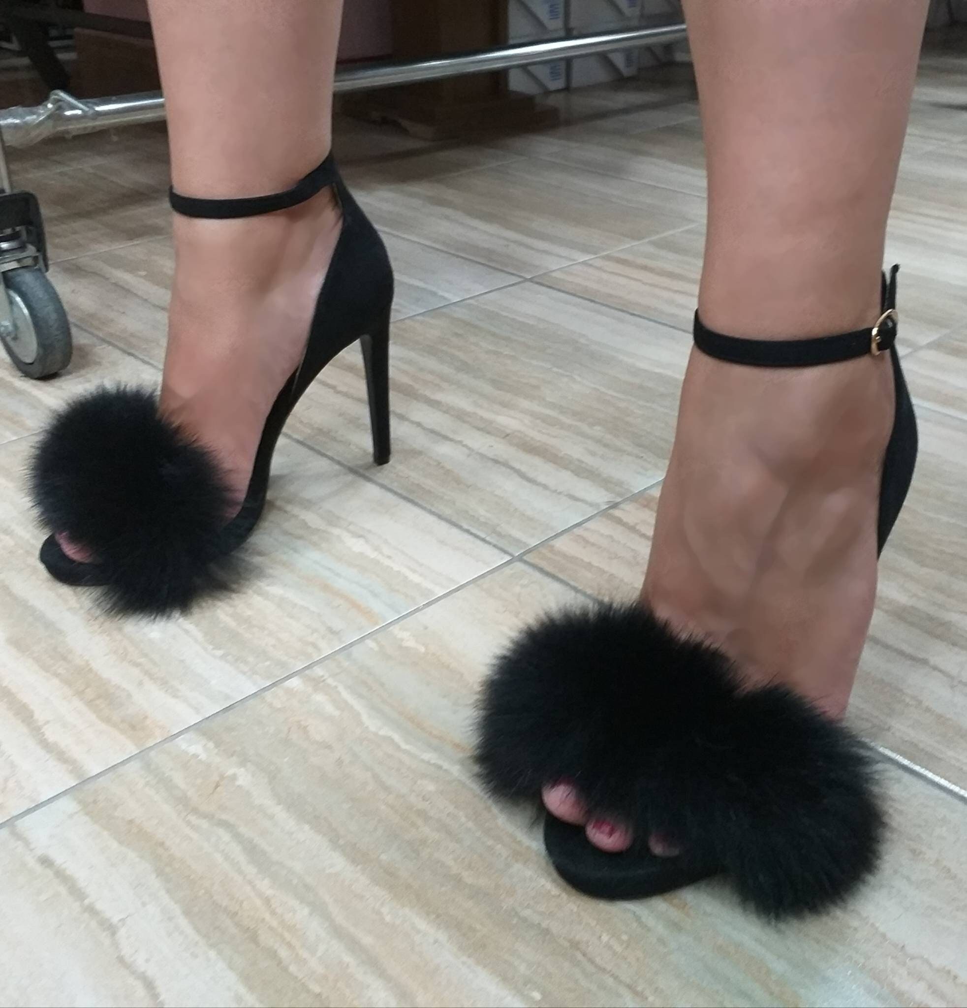 Fur ball fluffy high heel sandal | EverythingCuteClub