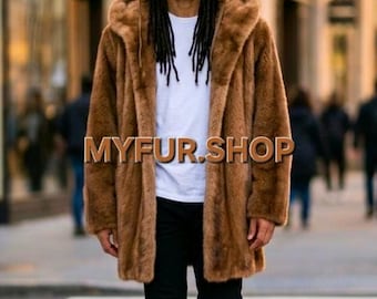 MEN'S GOLDEN MINK Fur Coat!Fullpelts Brand New Real Natural Genuine Fur
