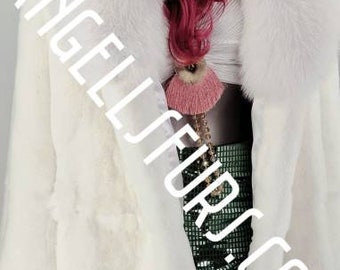 WHITE REX FULLPELTS Fur Coat!Brand New Real Natural Genuine Fur!