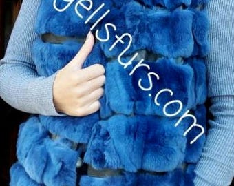 Royal Blue REX Fur Vest!Order Any color!Brand New Real Natural Genuine Fur