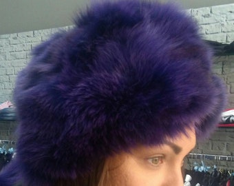 PURPLE FOX Fur HAT!Brand New Real Natural Genuine Fur!